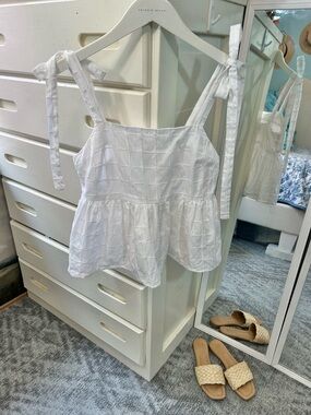 ASOS Square Neck sun Top 100% Cotton w Bow Tie Straps in Textured Grid Breezy ✨